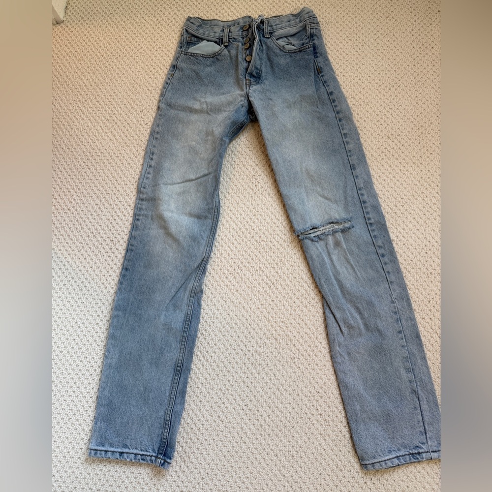 J Galt Slim Straight Slightly Distressed Jeans in Light Blue